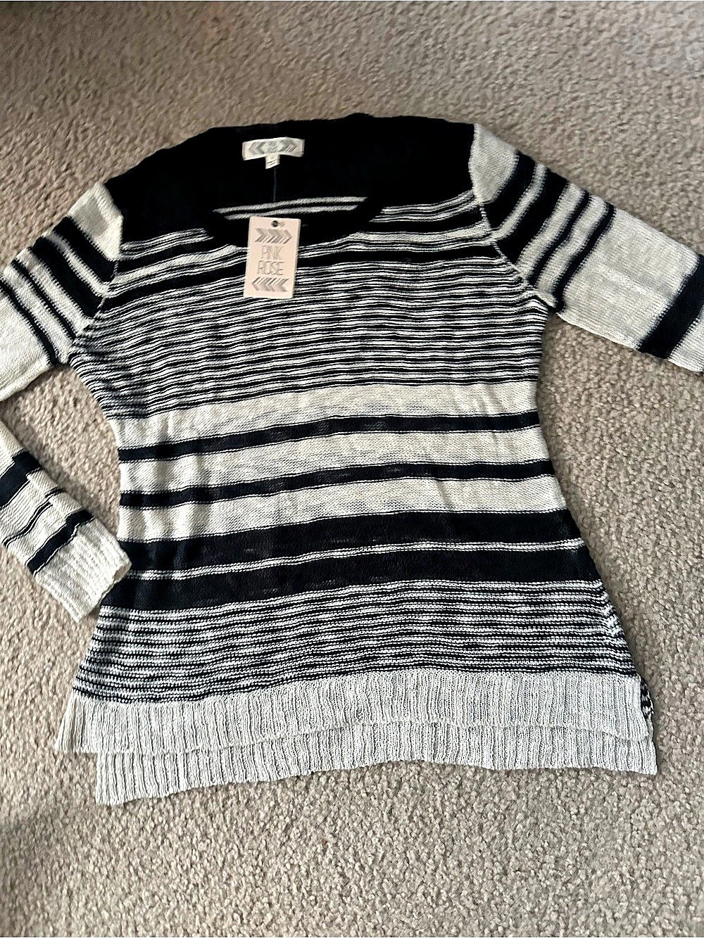 Pink Rose Striped Sweater in Black & White Size L NWT